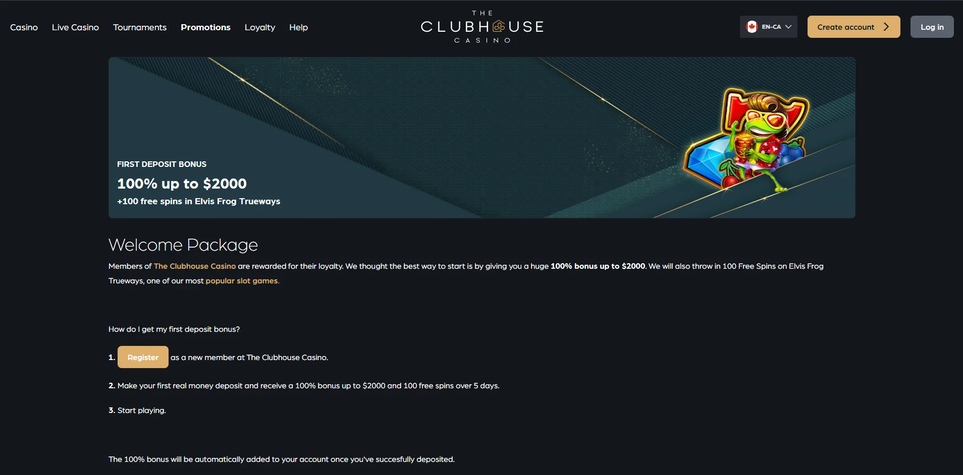 Clubhouse Casino App Welcome Bonus
